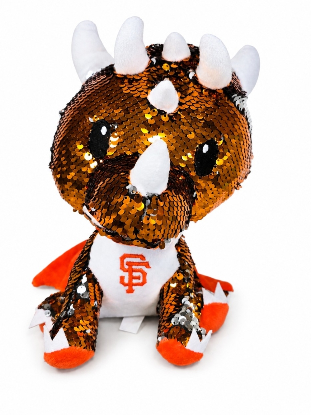 FOCO SF Giants Sequin Triceratops Plush Dinosaur Orange Silver Sparkle Stuffed T